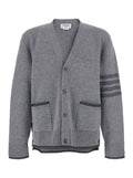 Grey Cardigan with V Neck and Striped Detail on the Sleeve in Wool Man Jersey