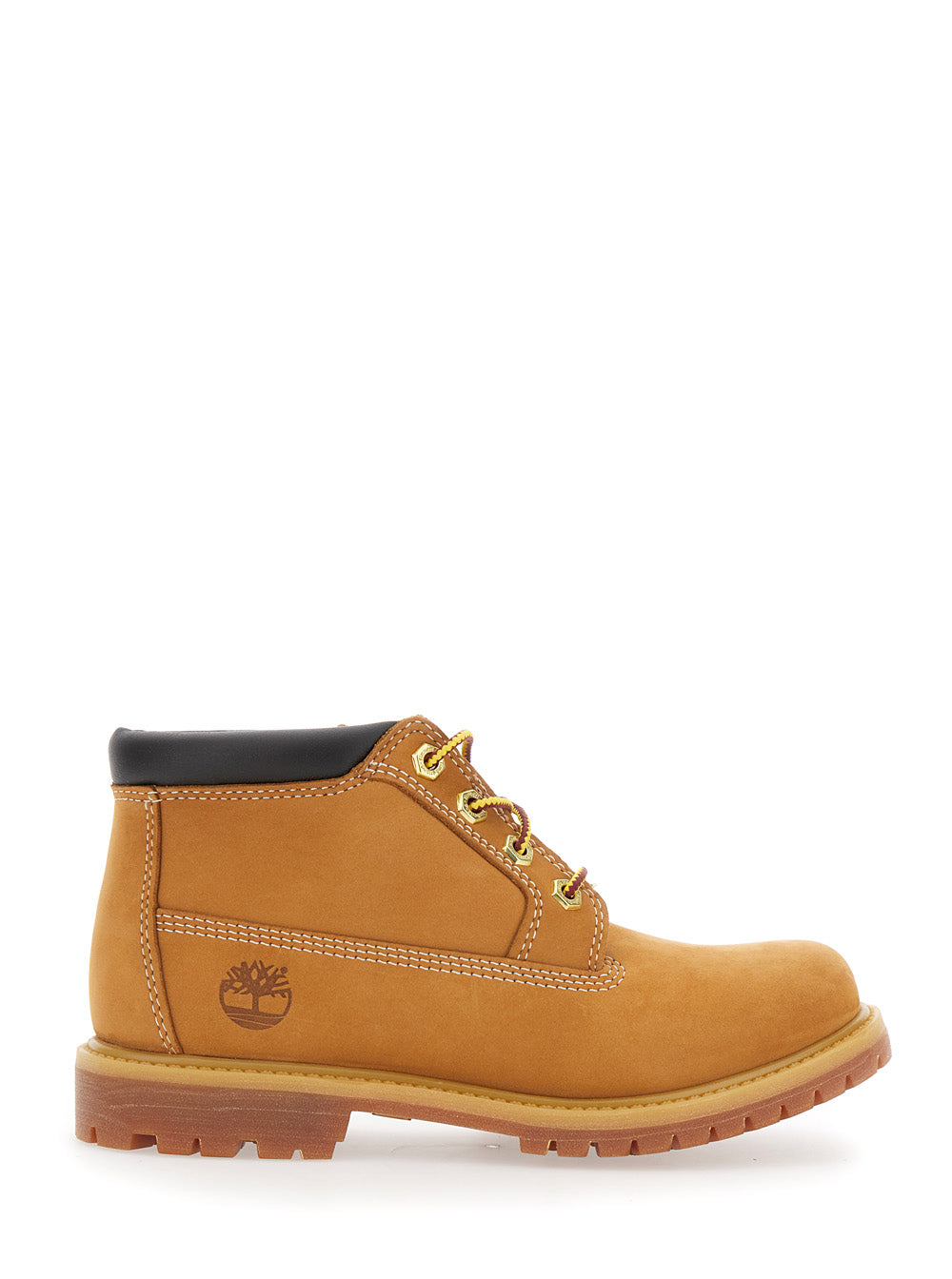 Nellie Mid Chukka Beige Ankle Boots with Embossed Logo on the Side and Padded Rear in Leather Woman Calf