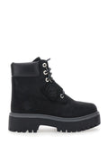 Black Water-Proof Boots with Logo Plate in Leather Woman Ankle