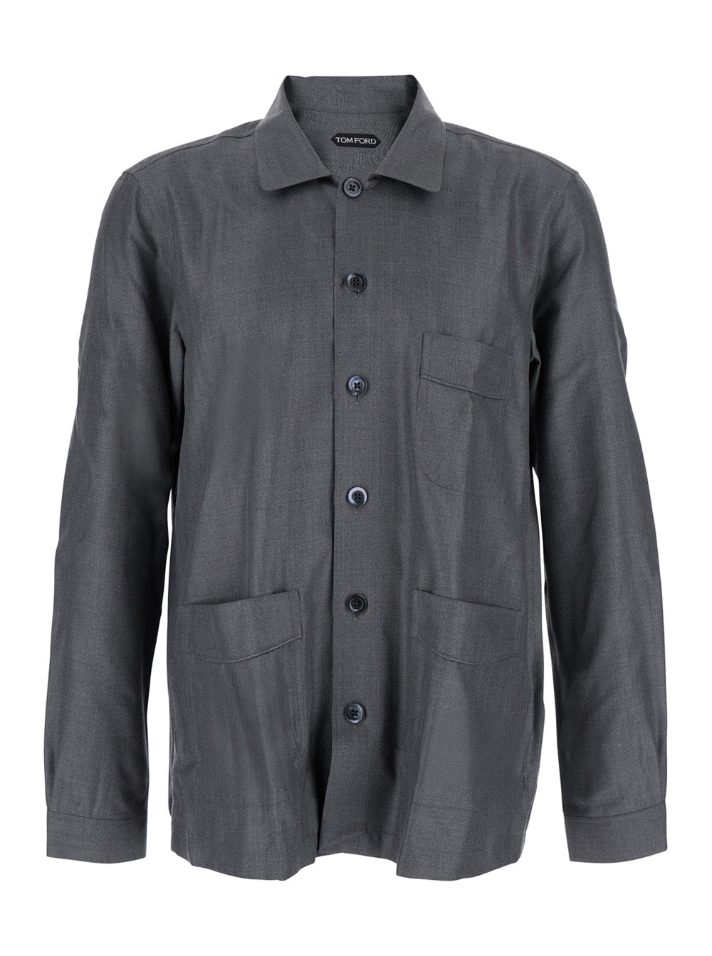 Grey Shirt with Chest Pocket in Silk Man And Blouses