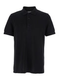 Black Polo Shirt with Classic Collar in Cotton Blend Man Lyocell Tshirts And