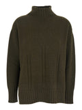 Brown Sweater with Mock Neck and Dropped Shoulders in Cashmere Cotton Blend Woman Jersey