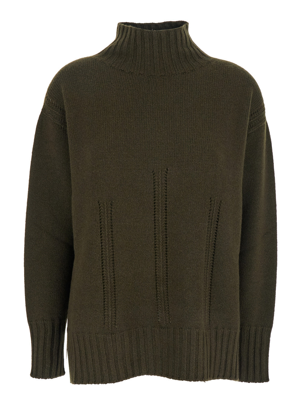 Brown Sweater with Mock Neck and Dropped Shoulders in Cashmere Cotton Blend Woman Jersey