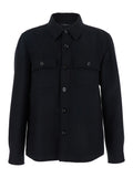 Black Jacket with Flap Pockets on the Chest in Wool Man Silk Outerwear