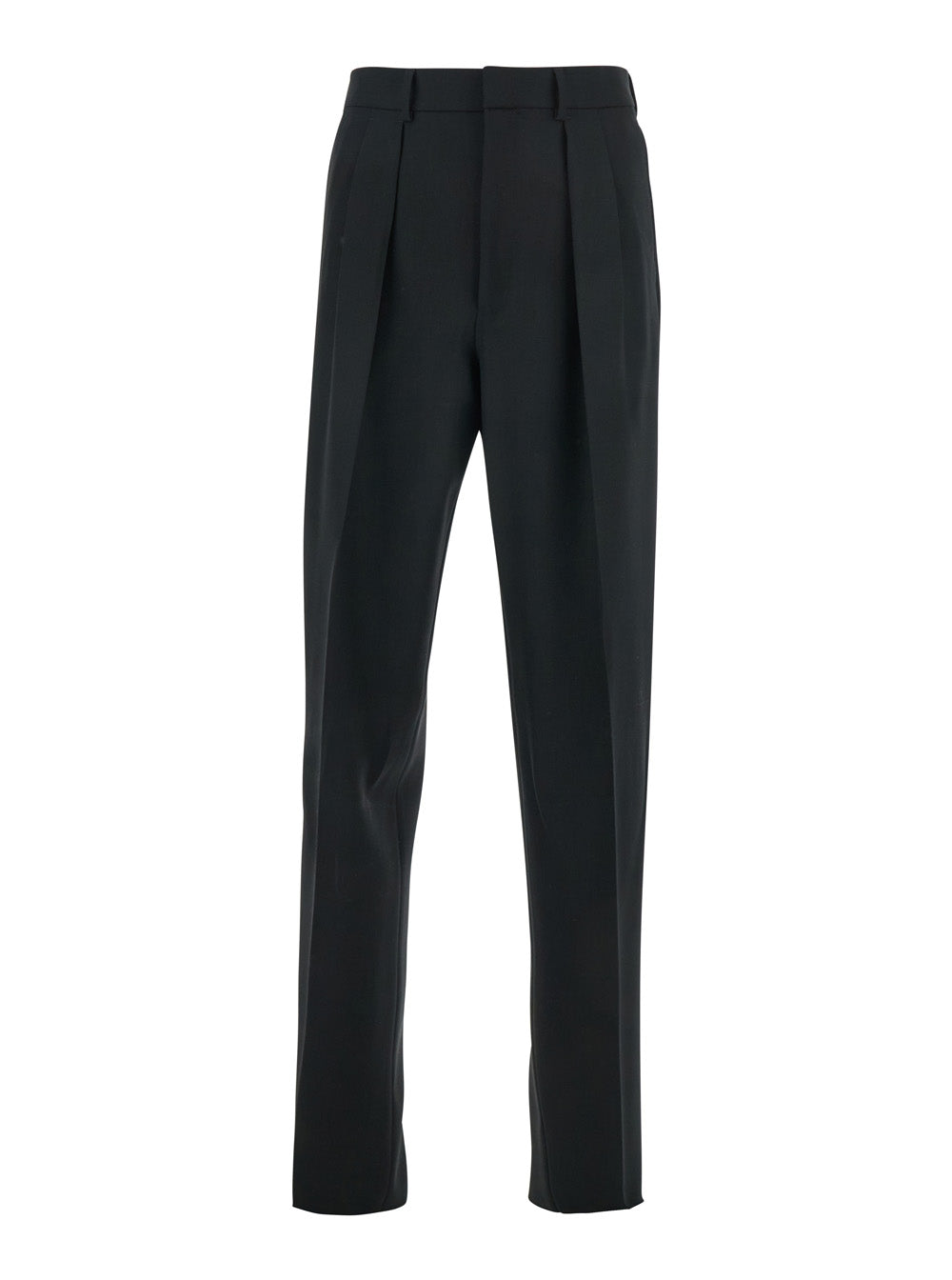 Black Pants with HIgh Waist and Pences in Wool Man Trousers