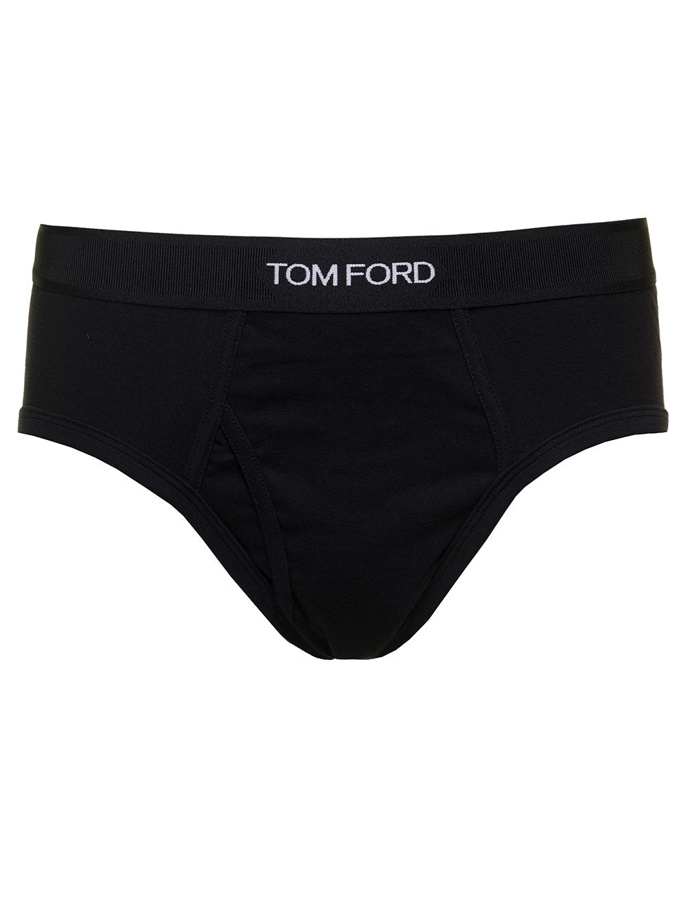 Black Briefs with Logged Waistband in Cotton Stretch Man Elastane Underwear