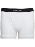 White Boxer Shorts with Elastic Waist Logo Lettering in Cotton Man Elastane Underwear