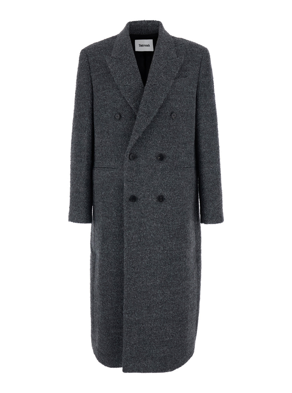 Grey Double-Breasted Coat with Classic Lapels in Wool Blend Man Alpaca Polyester Outerwear
