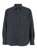 Grey Pinstriped Shirt with Pointed Collar in Wool Blend Man Polyester And Blouses
