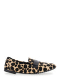 Beige Loafers with Front Logo and Animal Print in Leather Woman Multicolor Calf Goat