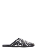 Black Mules with Round Toe and Stud Embellishments in Leather Woman Ovine Flat Shoes