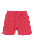 Terry Pink Shorts with Elastic Waist and All-Over Logo Embroidery in Cotton Blend Stretch Woman Nylon Elastane Bermuda