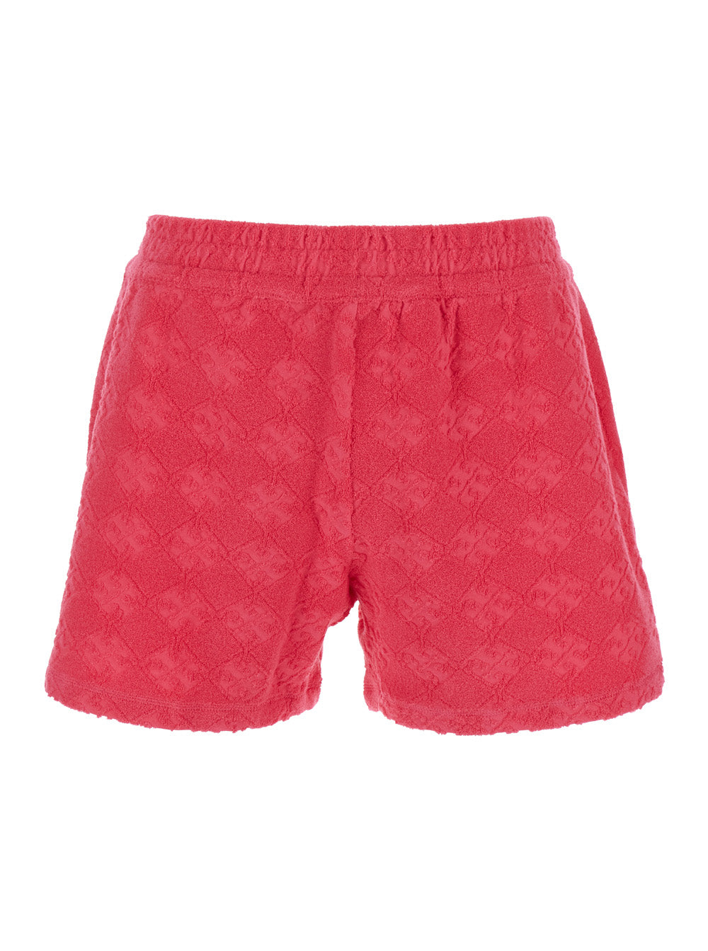 Terry Pink Shorts with Elastic Waist and All-Over Logo Embroidery in Cotton Blend Stretch Woman Nylon Elastane Bermuda