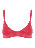 Terry Pink Bikini Top with Adjustable Spaghetti Straps and All-Over Logo Embroidery in Cotton Blend Stretch Woman Nylon Elastane Tops