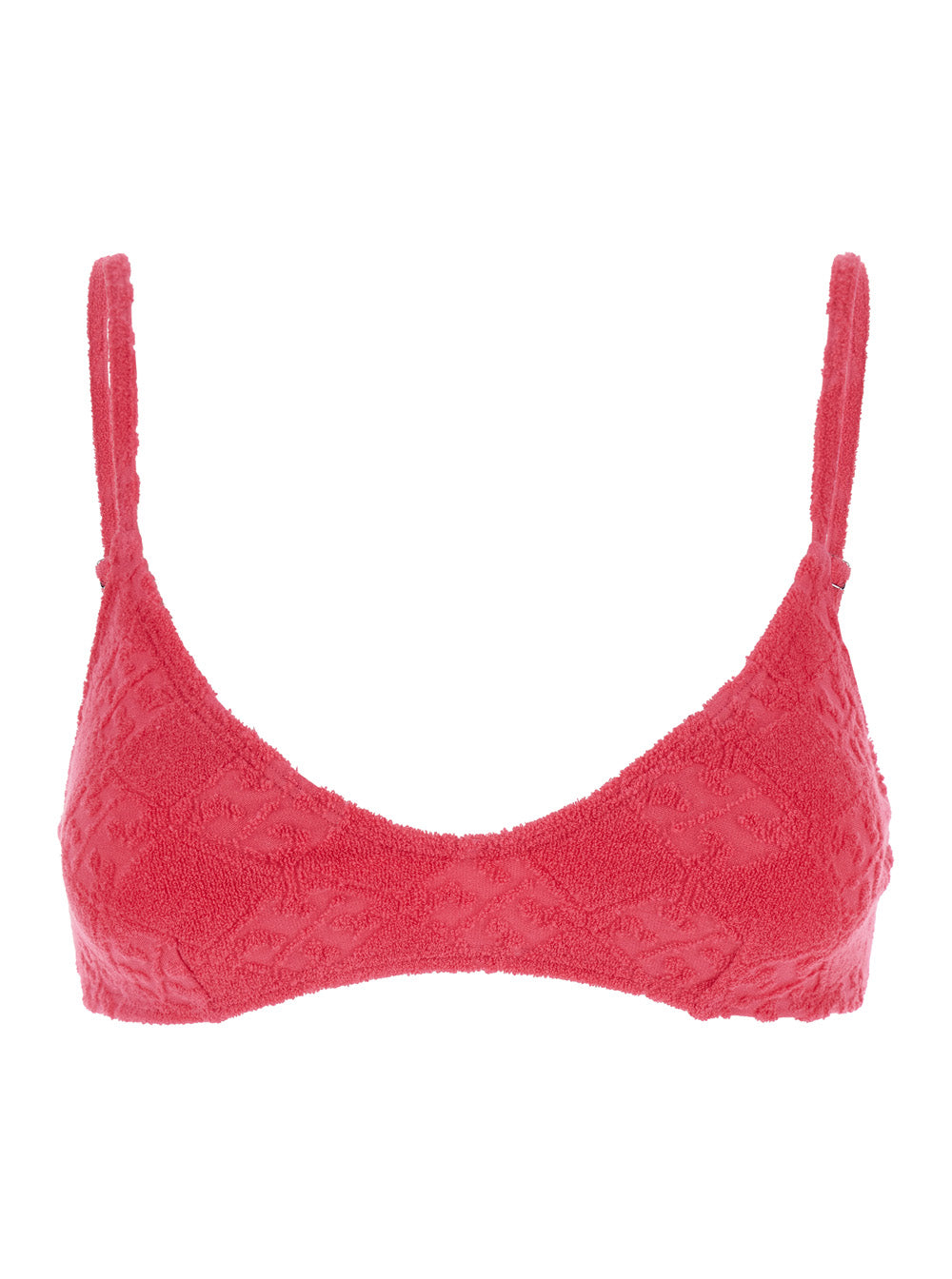 Terry Pink Bikini Top with Adjustable Spaghetti Straps and All-Over Logo Embroidery in Cotton Blend Stretch Woman Nylon Elastane Tops