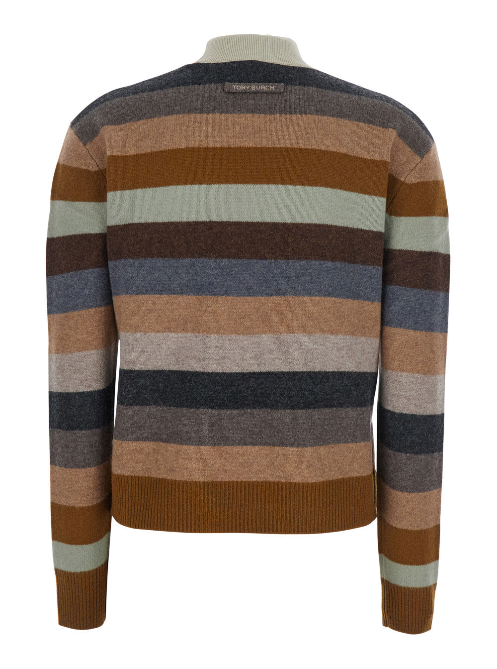 Multicolor Sweater with Striped Design and Back Logo Patch in Wool Woman Jersey