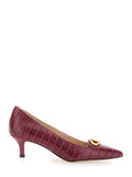 Bordeaux Pumps with Low Stiletto Heel and Embissed Crocodile Effect in Leather Woman Red Heels