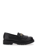 Black Loafers With Platform And Metallic Logo Leather Woman