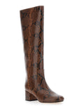 Brown Knee Boots with Python Effect in Leather Woman Polyurethane