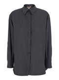 Grey Shirt with Classic Collar and Logo Plaque on the Rear in Viscose Blend Stretch Woman Blouses