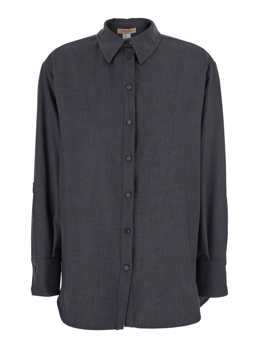 Grey Shirt with Classic Collar and Logo Plaque on the Rear in Viscose Blend Stretch Woman Blouses