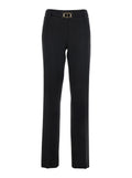 Black Pants with Belt Buckle and Loops in Viscose Blend Stretch Woman Polyamide Elastane Trousers