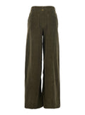 Brown Pants with Belt Loops in Ribbed Velvet Woman Green Cotton Elastane Trousers