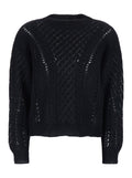 Black Crewneck Sweater with Logo Plaque on the Rear and Perforated Design in Wool Woman Jersey