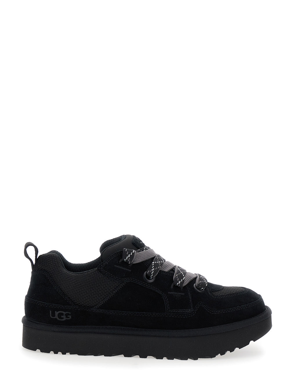 Lo Lowmel Black Sneakers with Mesh Inserts and Logo on the Side in Suede Man Leather Textile