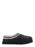 Tasman Black Mules with Embossed Logo in Leather Man Textile Flat Shoes