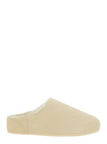Elea Beige Mules with Logo Lettering on the Side and Shearling Lining in Suede Woman Leather Flat Shoes