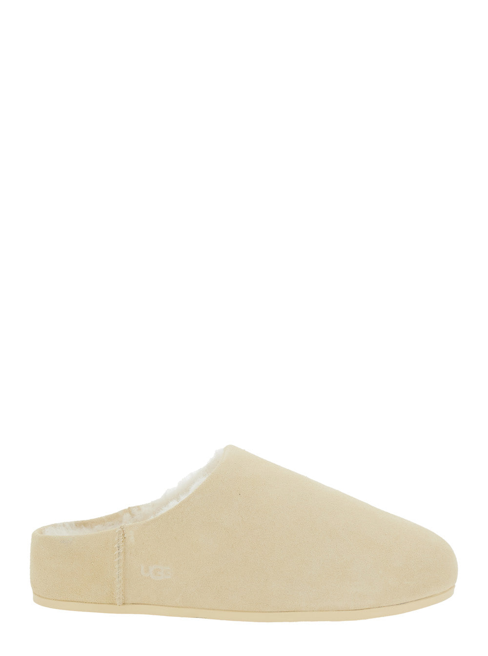 Elea Beige Mules with Logo Lettering on the Side and Shearling Lining in Suede Woman Leather Flat Shoes