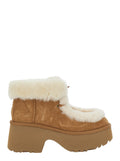 Esmee Beige Ankle Boots with Fur Detailing and Platform in Suede Woman Leather Other
