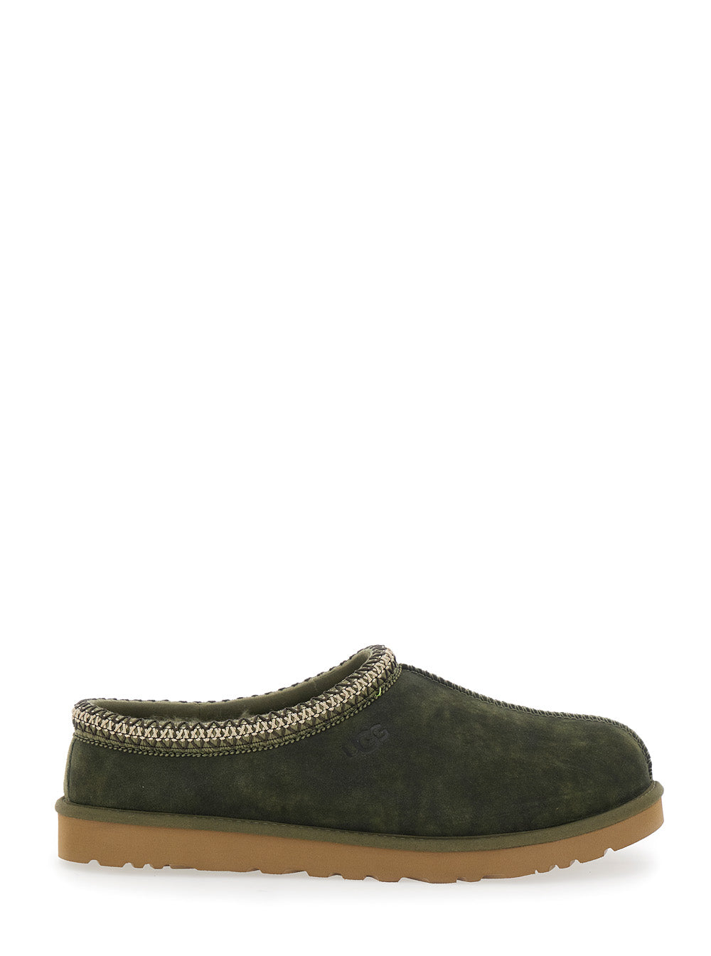 Tasman Green Mules with Shearling Lining in Suede Man Leather Textile Flat Shoes