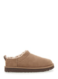 Classic Micro Beige Ankle Boots with Logo Embossed in Suede Woman Leather