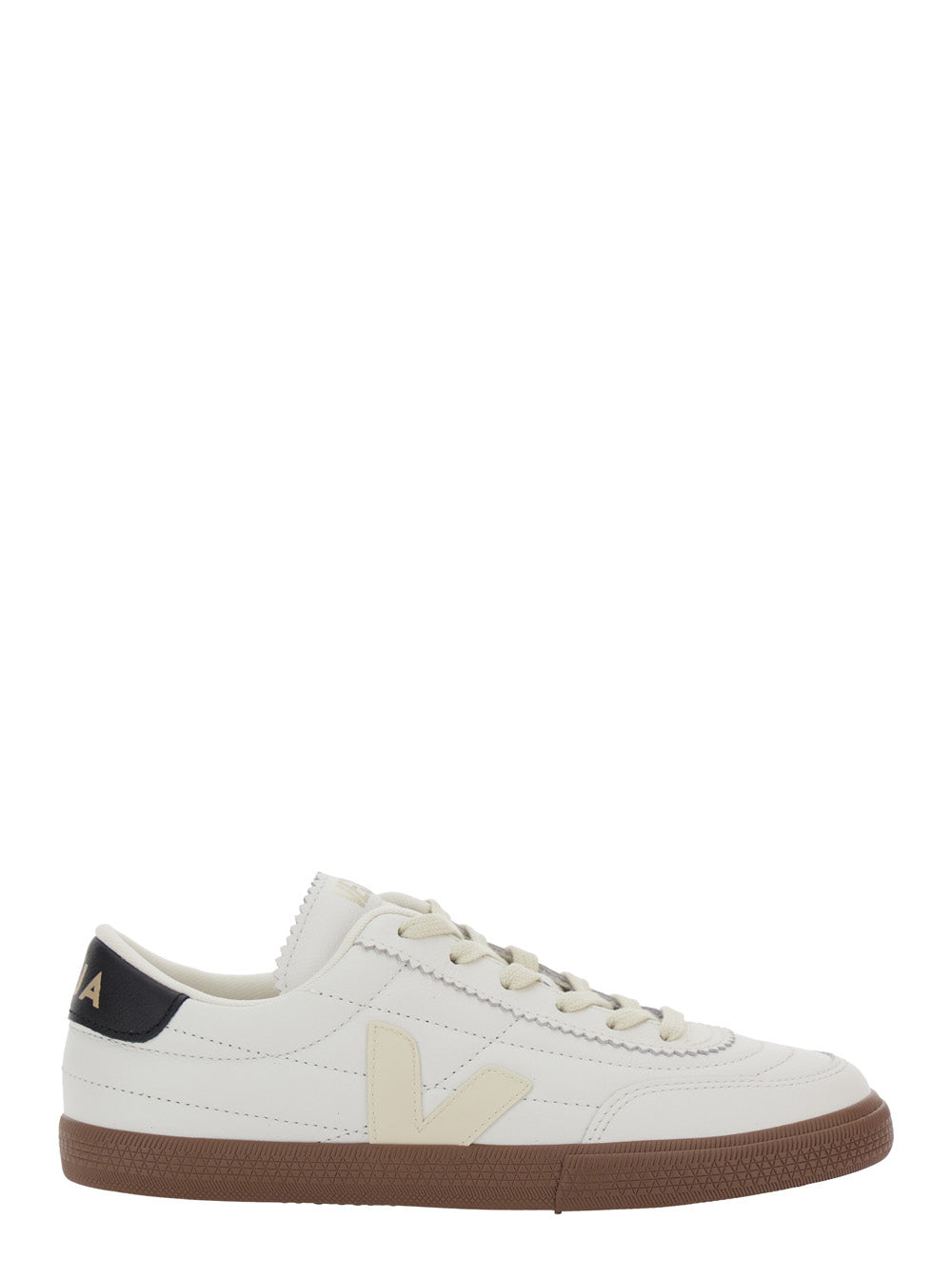 Panenka White Low Top Sneakers with Logo Patch on the Side and Contrasting Heel Lettering in Leather Unisex