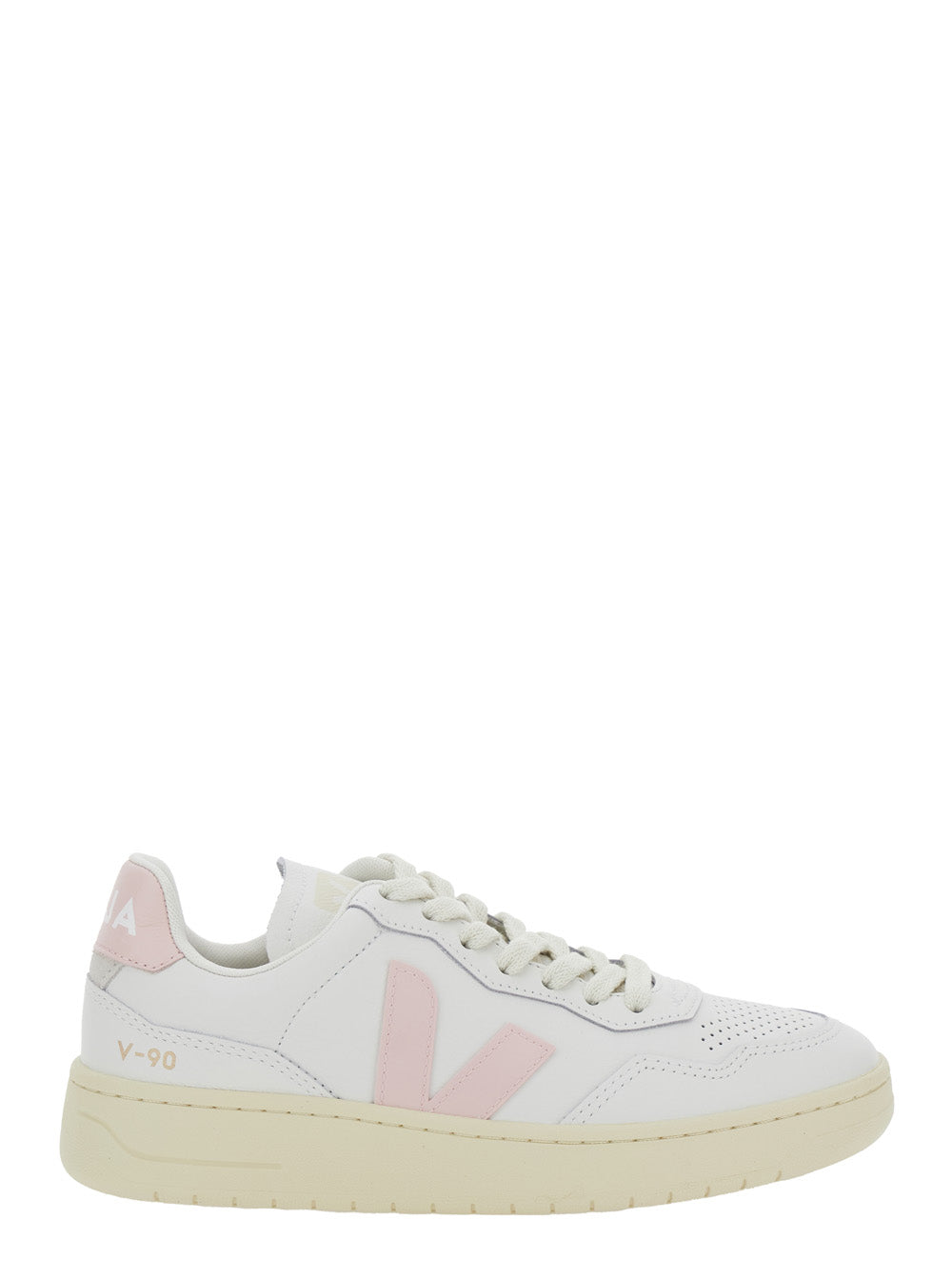 V90 White Sneaker With Side Logo And Perforated Toe Leather Unisex