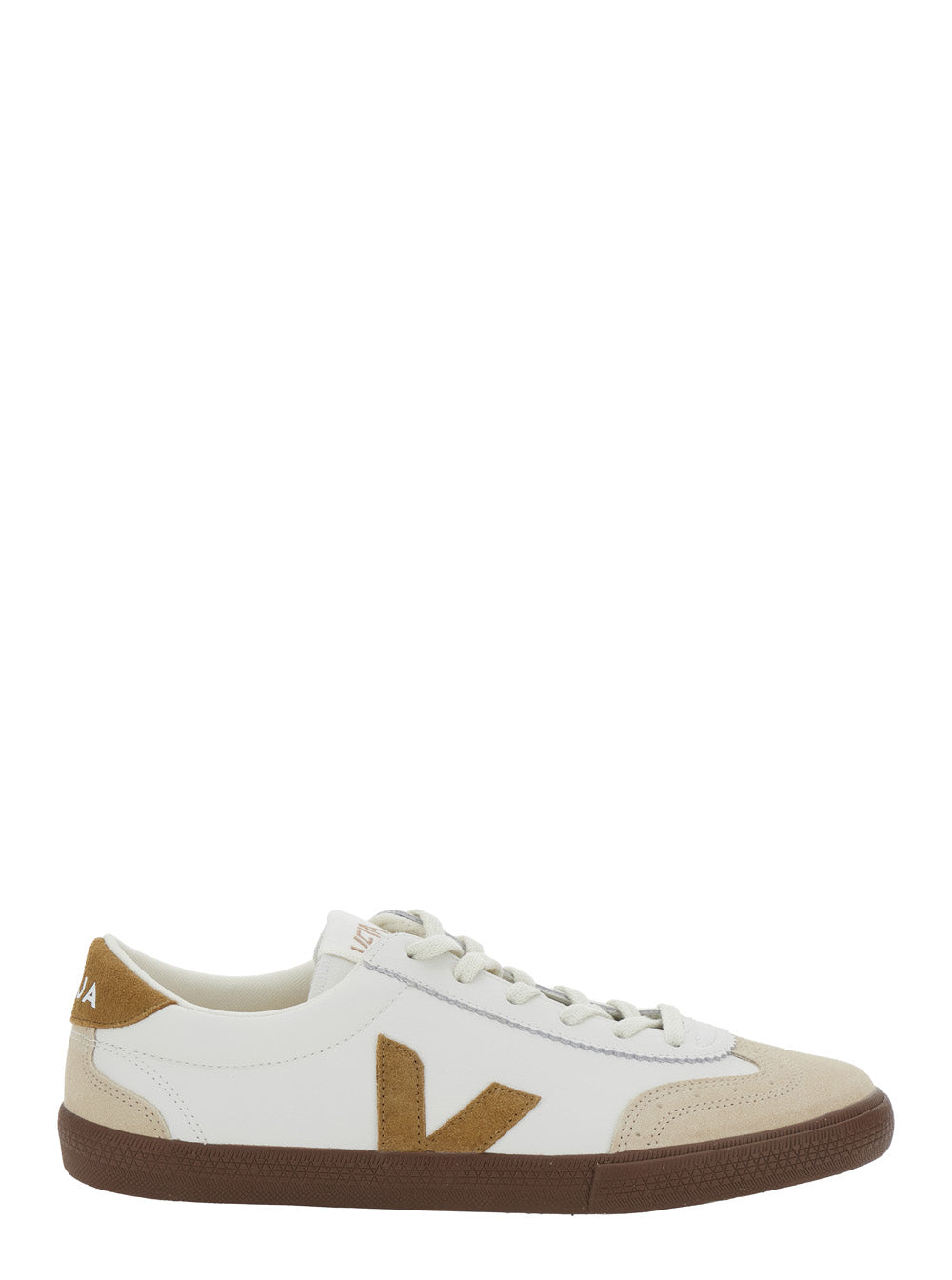Volley White Low Top Sneakers with Contrasting Heel Logo Lettering and Patch on the Side in Leather Unisex