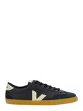 Volley Black Sneakers with Side Logo and Lettering on the Heel in Organic Cotton Unisex Leather