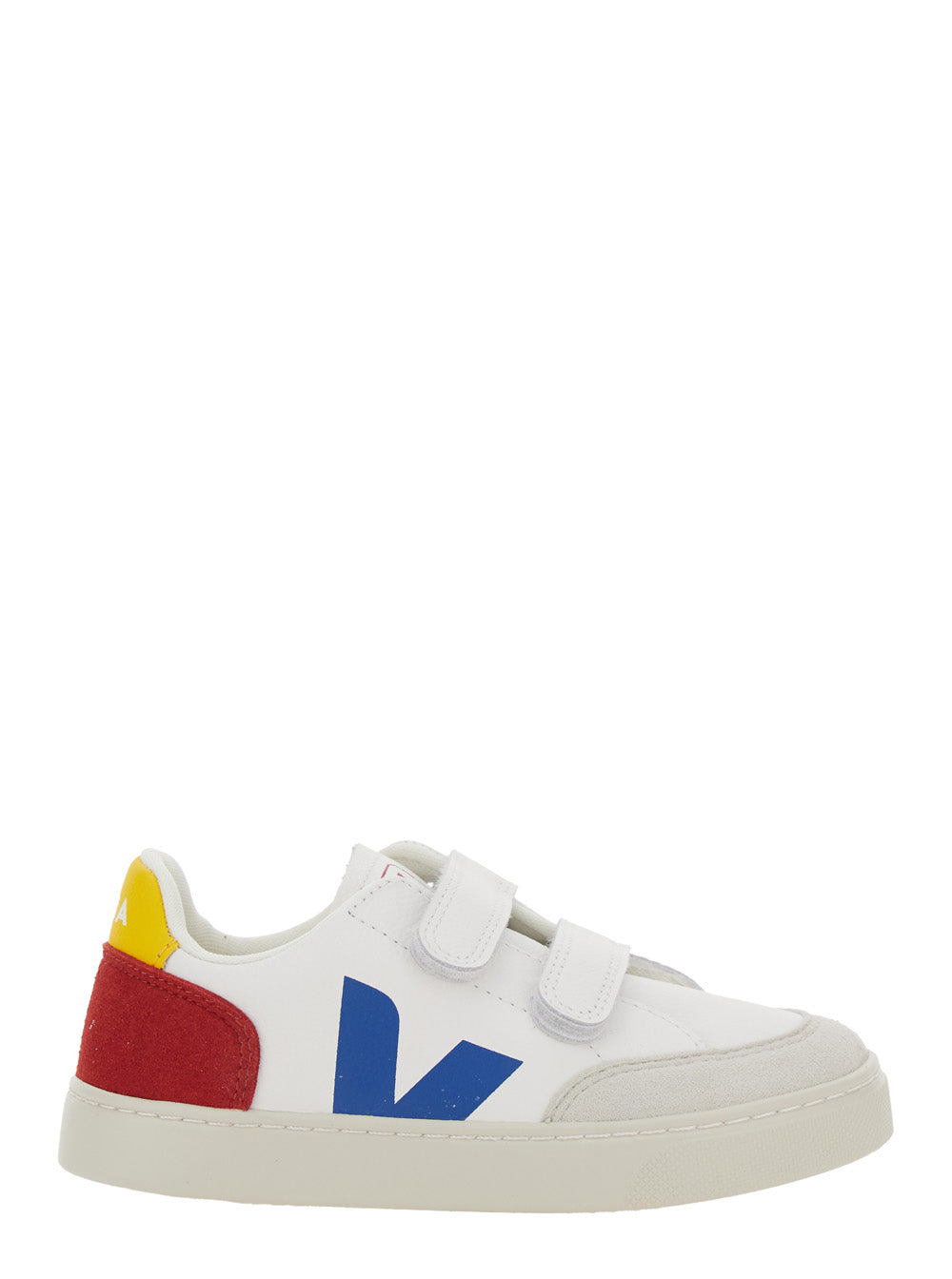 V-12 White Low Top Sneakers with Logo Patch on the Side and Contrasting Heel Lettering in Leather Boy