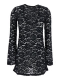 Bohemia Black Mini Dress With All-Over Lace Embroidery Tech Fabric Stretch Woman