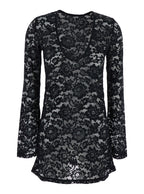 Bohemia Black Mini Dress With All-Over Lace Embroidery Tech Fabric Stretch Woman - S