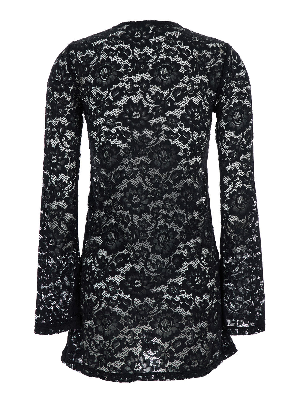 Bohemia Black Mini Dress With All-Over Lace Embroidery Tech Fabric Stretch Woman - S