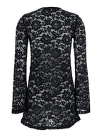 Bohemia Black Mini Dress With All-Over Lace Embroidery Tech Fabric Stretch Woman - S