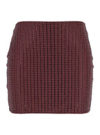 Malibu Crystal Bordeaux Skirt with All-Over Stud Embellishments in Tech Fabric Stretch Woman