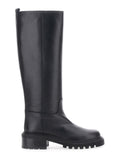 Black Knee-High Slip-On Boots in Grained Leather Woman Cow