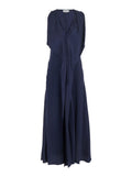 Blue Sleeveless Long Dress with V Neck in Fabric Woman Blu Acetate Viscose
