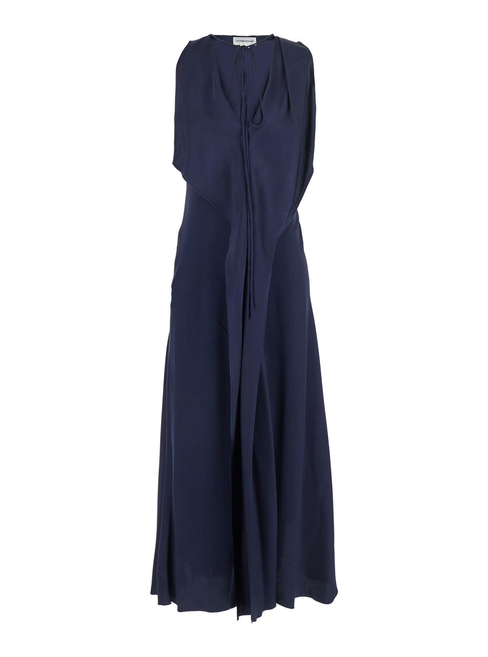Blue Sleeveless Long Dress with V Neck in Fabric Woman Blu Acetate Viscose