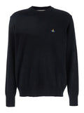 Alex Black Crewneck Sweater with Orb Logo Detail on the Front in Wool and Cashmere Woman Merino Jersey
