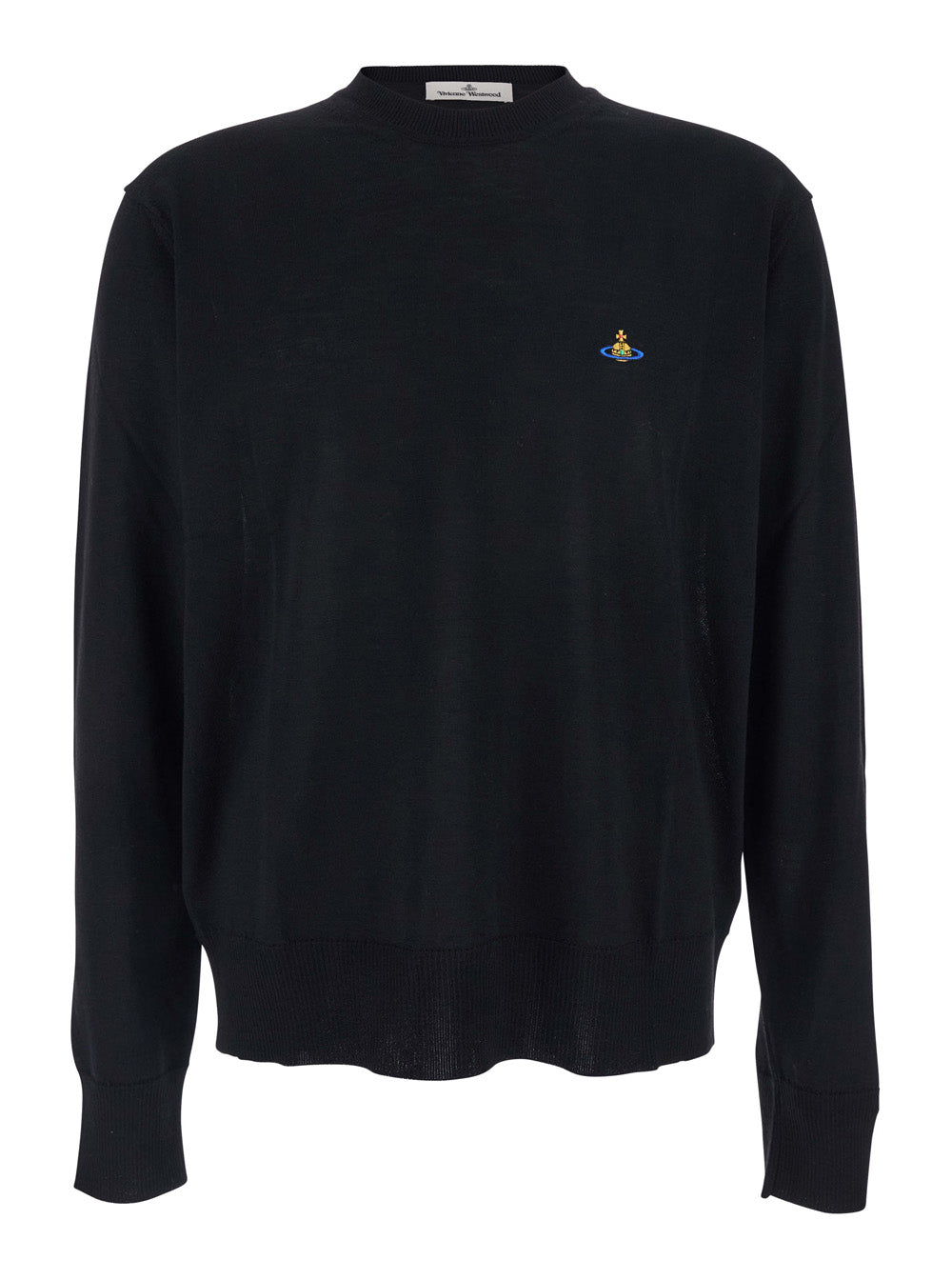 Black Crew NeckSweater with Orb Logo Embroidered on the Front in Wool Blend Man Virgin Jersey